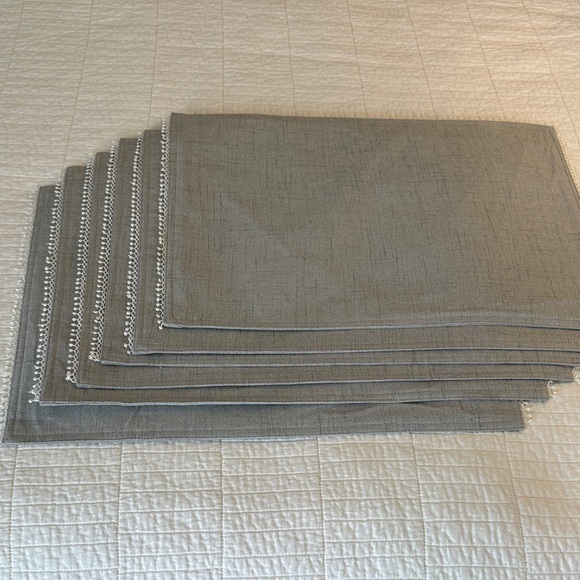 Other - Gray Sturdy Cloth Placemats with Lace Trim Set of 6 CottageCore